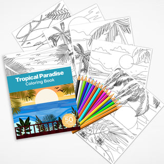 50 Tropical Paradise Printable Coloring Pages For Kids & Adults (INSTANT DOWNLOAD)