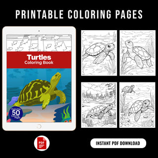 50 Serene Turtle Printable Coloring Pages For Kids & Adults (INSTANT DOWNLOAD)