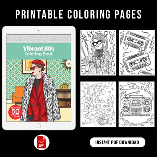 50 Vibrant 80s Printable Coloring Pages For Kids & Adults (INSTANT DOWNLOAD)