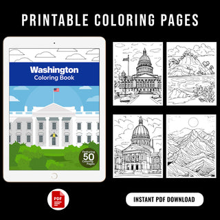 50 Amazing Washington Printable Coloring Pages For Kids & Adults (INSTANT DOWNLOAD)