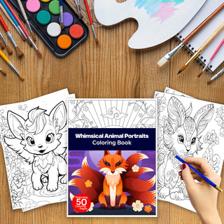 50 Whimsical Animal Portrait Printable Coloring Pages For Kids & Adults (INSTANT DOWNLOAD)