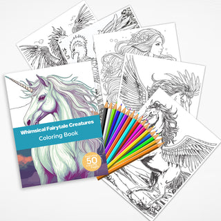 50 Whimsical Fairytale Creatures Printable Coloring Book For Kids & Adults (INSTANT DOWNLOAD)