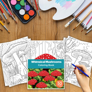 50 Whimsical Mushroom Printable Coloring Pages For Kids & Adults (INSTANT DOWNLOAD)