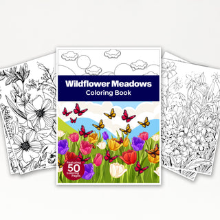 50 Wildflower Meadow Printable Coloring Pages For Kids & Adults (INSTANT DOWNLOAD)