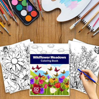 50 Wildflower Meadow Printable Coloring Pages For Kids & Adults (INSTANT DOWNLOAD)