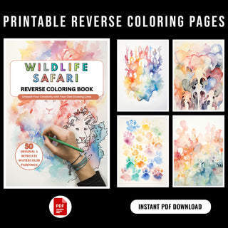 50 Wildlife Safari Printable Reverse Coloring Pages For Kids And Adults [INSTANT DOWNLOAD]