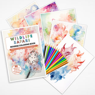 50 Wildlife Safari Printable Reverse Coloring Pages For Kids And Adults [INSTANT DOWNLOAD]