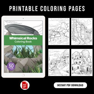 50 Whimsical Rock Coloring Pages For kids & Adults (INSTANT DOWNLOAD)