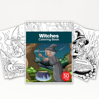 50 Mystical Witches Printable Coloring Pages For Kids & Adults (INSTANT DOWNLOAD)