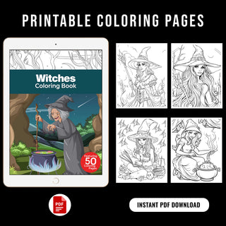 50 Mystical Witches Printable Coloring Pages For Kids & Adults (INSTANT DOWNLOAD)