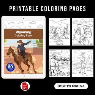 50 Amazing Wyoming Printable Coloring Pages For Kids & Adults (INSTANT DOWNLOAD)