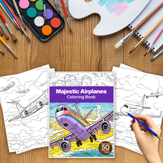 50 Majestic Airplanes Printable Coloring Book For Kids & Adults (INSTANT DOWNLOAD)