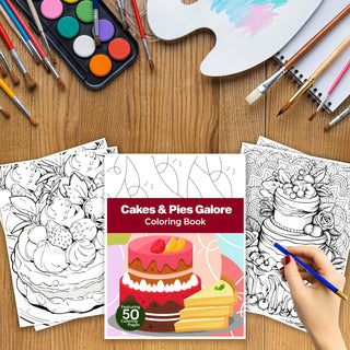 50 Delectable Cake & Pie Printable Coloring Pages For Kids & Adults (INSTANT DOWNLOAD)