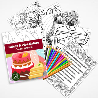 50 Delectable Cake & Pie Printable Coloring Pages For Kids & Adults (INSTANT DOWNLOAD)