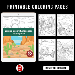 Serene Desert Landscape Printable Coloring Pages For Kids & Adults (INSTANT DOWNLOAD)