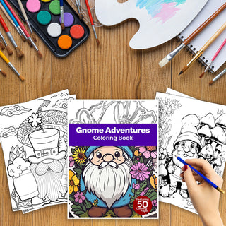 50 Gnome Adventure Printable Coloring Pages For Kids & Adults (INSTANT DOWNLOAD)