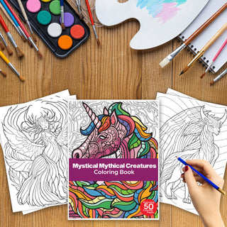 50 Mystical Mythical Creature Printable Coloring Books For Kids & Adults (INSTANT DOWNLOAD)