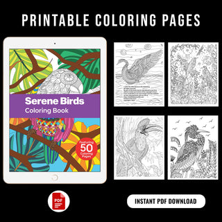 50 Serene Bird Printable Coloring Pages For Kids & Adults (INSTANT DOWNLOAD)