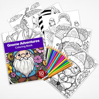 50 Gnome Adventure Printable Coloring Pages For Kids & Adults (INSTANT DOWNLOAD)