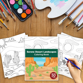 Serene Desert Landscape Printable Coloring Pages For Kids & Adults (INSTANT DOWNLOAD)