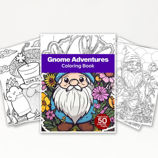 50 Gnome Adventure Printable Coloring Pages For Kids & Adults (INSTANT DOWNLOAD)