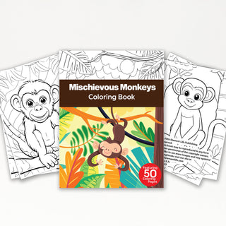 50 Mischievous Monkey Printable Coloring Pages For Kids & Adults (INSTANT DOWNLOAD)