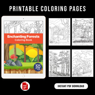 50 Enchanted Forest Printable Coloring Pages For Kids & Adults (INSTANT DOWNLOAD)