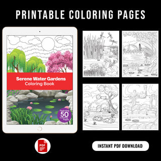 50 Serene Water Garden Printable Coloring Pages For Kids & Adults (INSTANT DOWNLOAD)