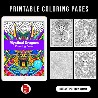 50 Mystical Dragon Printable Coloring Pages For Kids & Adults (INSTANT DOWNLOAD)