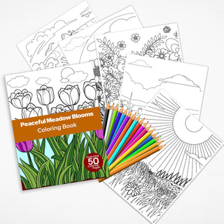 50 Peaceful Meadow Bloom Printable Coloring Pages For Kids & Adults (INSTANT DOWNLOAD)