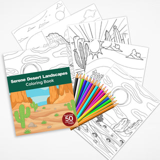 Serene Desert Landscape Printable Coloring Pages For Kids & Adults (INSTANT DOWNLOAD)