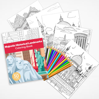 50 Majestic Historical Landmark Printable Coloring Pages For Kids & Adults (INSTANT DOWNLOAD)