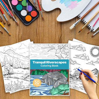 50 Tranquil Riverscape Printable Coloring Pages For Kids & Adults (INSTANT DOWNLOAD)