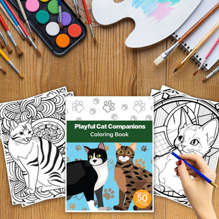 50 Playful Cat Companion Printable Coloring Pages For Kids & Adults (INSTANT DOWNLOAD)
