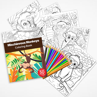 50 Mischievous Monkey Printable Coloring Pages For Kids & Adults (INSTANT DOWNLOAD)