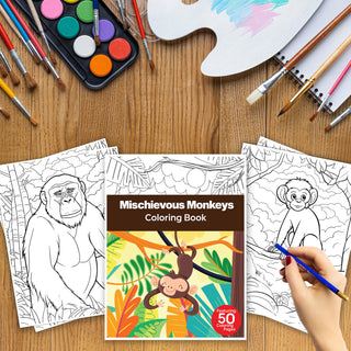 50 Mischievous Monkey Printable Coloring Pages For Kids & Adults (INSTANT DOWNLOAD)