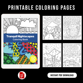 50 Tranquil Nightscape Printable Coloring Pages For Kids & Adults (INSTANT DOWNLOAD)