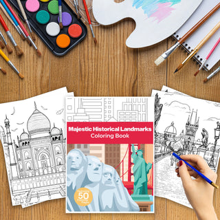 50 Majestic Historical Landmark Printable Coloring Pages For Kids & Adults (INSTANT DOWNLOAD)