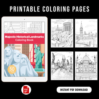 50 Majestic Historical Landmark Printable Coloring Pages For Kids & Adults (INSTANT DOWNLOAD)