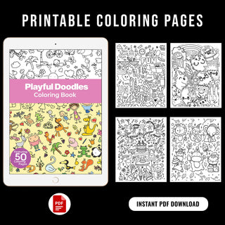 50 Playful Doodle Printable Coloring Pages For Kids & Adults (INSTANT DOWNLOAD)