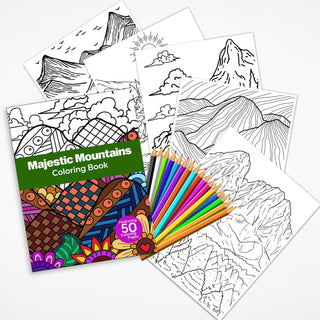 50 Majestic Mountain Printable Coloring Pages For Kids & Adults (INSTANT DOWNLOAD)