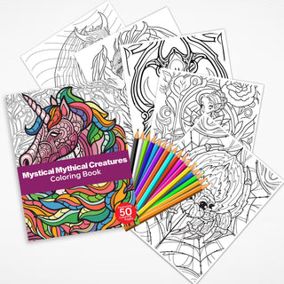 50 Mystical Mythical Creature Printable Coloring Books For Kids & Adults (INSTANT DOWNLOAD)