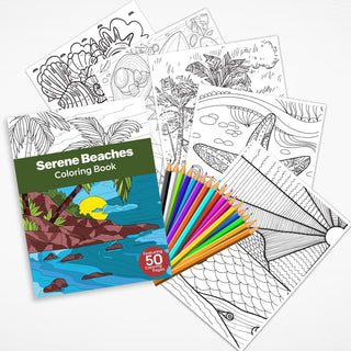 50 Serene Beach Printable Coloring Pages For Kids & Adults (INSTANT DOWNLOAD)