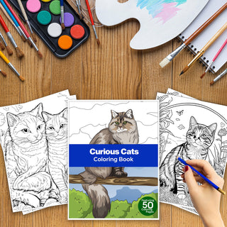 50 Curious Cat Printable Coloring Pages For Kids & Adults (INSTANT DOWNLOAD)