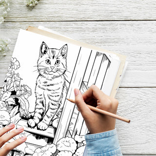 50 Curious Cat Printable Coloring Pages For Kids & Adults (INSTANT DOWNLOAD)