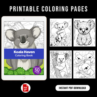 50 Koala Haven Printable Coloring Pages For Kids & Adults (INSTANT DOWNLOAD)