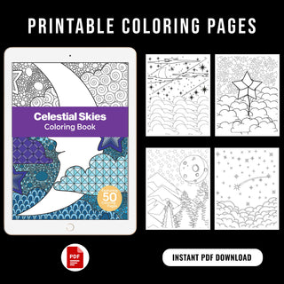 50 Celestial Skies Printable Coloring Pages For Kids & Adults (INSTANT DOWNLOAD)